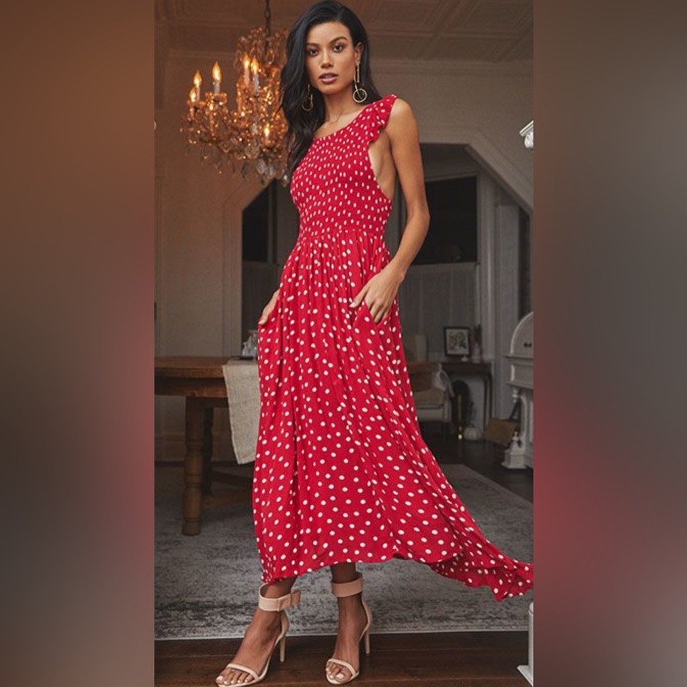 Free People Red Ruched Sundress Sleeveless Mini